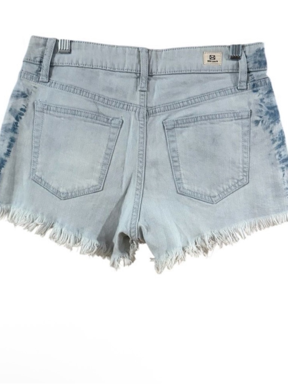 High-Rise Light Blue Frayed Hem Jean Shorts - Picture 3 of 10